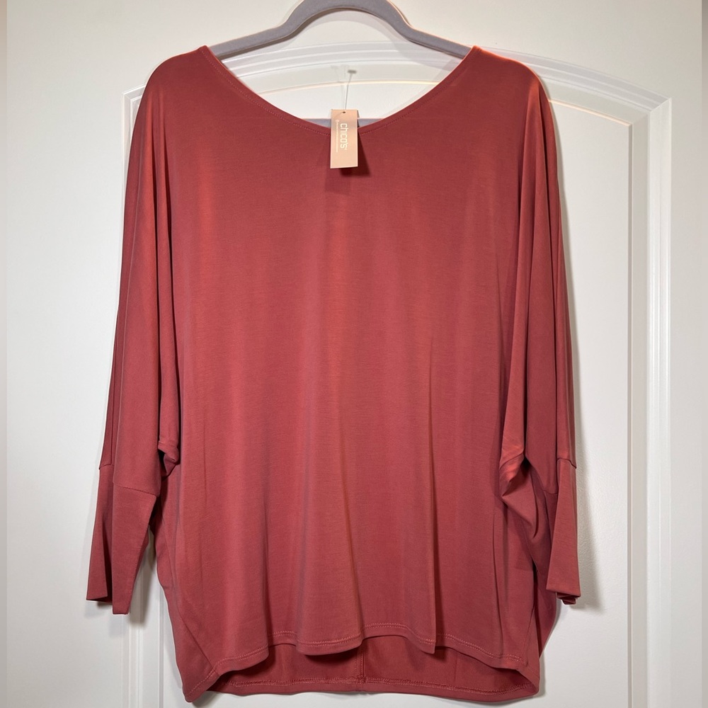 Chico’s Dark Coral Drop Shoulder 3/4 Sleeve Women’s Size Large 12 / 14 top